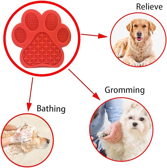 Dog Licking Mat for Anxiety Peanut Butter Slow Feeder Bowls Licking Pad with Strong Suction to Wall for Pet Bathing,Grooming,and Dog Training (Red)