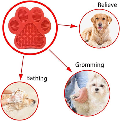 Dog Licking Mat for Anxiety Peanut Butter Slow Feeder Bowls Licking Pad with Strong Suction to Wall for Pet Bathing,Grooming,and Dog Training (Red)