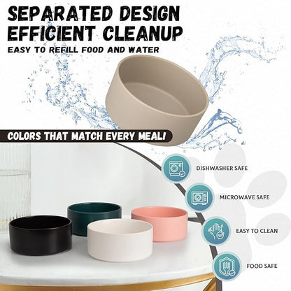 Raised Ceramic Dog Bowl - Elevated Food Water Dish with Stainless Steel Stand - for Small to Medium Dogs - 6 Inch - 2 Cups (28.75 fl oz) - White