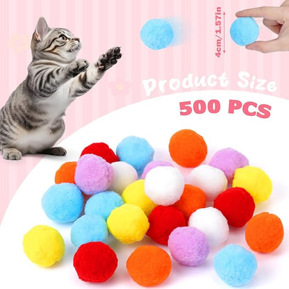 500 Pcs 1.8"/4cm Cat Toy Balls Bulk Colorful Soft Pompom Balls Kitten Puff Ball Toys Indoor Cats Interactive Pet Playing Exercising Assorted 6 Colors