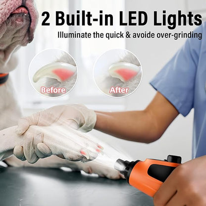 Casfuy Smart 6-Speed Dog Nail Grinder - 50% More Power Pet Nail Grinder with 2 LED Lights Quiet Rechargeable Electric Dog Nail Trimmers File Toenail Grinder for Large Medium Small Dogs & Cats(Orange)