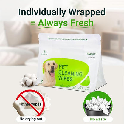 Pet Wipes for Dogs & Cats, Individually Wrapped Dog & Cat Wipes for Paws, Face & Body, Alcohol-Free Pet Grooming Wipes, 8"×8", 60 Count (20 Travel Packs)