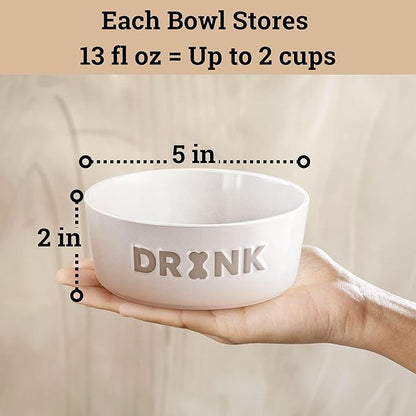 Ceramic Dog Bowl Set of 2 with Anti-Skid Base - 5" Wide x 2" Tall Ceramic Dog Bowls for Small Dogs - 2 Cup Capacity Food and Water Bowls for Dogs - Rubber Bottom Pet Bowl Set of 2 for Small Pets