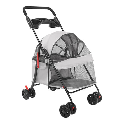 Foldable Pet Stroller w/Lockable Brakes,40lbs Capacity Ventilated Mesh Carrier Cart for Small Medium Dogs & Cats,Dog Stroller (Light Gray)