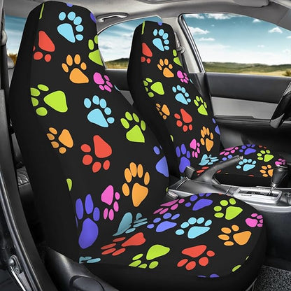 Dreaweet Cute Colorful Puppies Dog Paw Print Seat Covers for Cars Auto Car Accessories for Women Funny Front Seat Cover for Truck Sedan SUV Gift