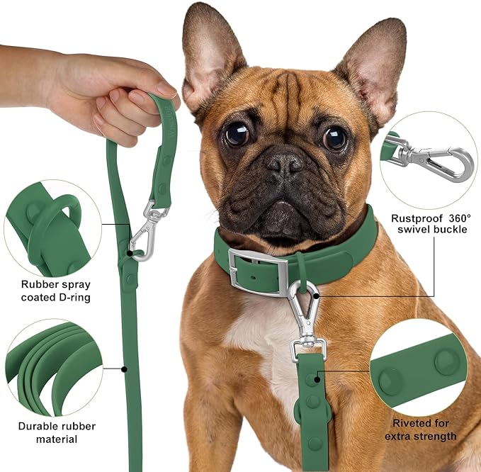 Wisedog Waterproof Dog Leash – 5ft/6ft Adjustable with 2 Metal Swivel Hooks, Easy to Clean Dog Leashes for Small, Medium, Large Breed Dogs (Pine Green S)