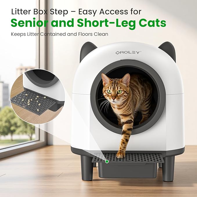 OROLEY Self Cleaning Litter Box, Automatic Litter Box,Odor Control Robot, Cat Ears Design,APP Real-Time Monitor, Cat Litter-Boxs for Multiple Cats,Infrared Safety Sensor, with 1 Trash Bag