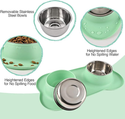 Dog Bowls 2 Stainless Steel Bowl for Pet Water and Food Feeder with Non Spill Skid Resistant Silicone Mat for Pets Puppy Small Medium Cats Dogs