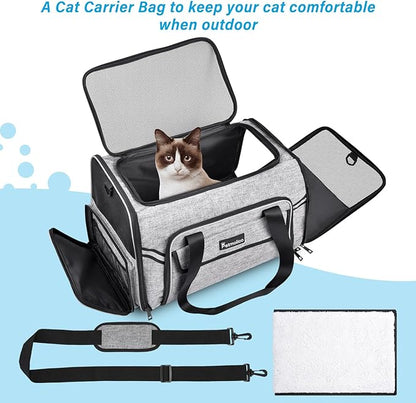 Petmolico Cat Carrier Soft-Sided Pet Bag for Small Medium Cats Puppies 16LBs - Airline Approved Pet Travel Carrier 3 Open Doors (Medium,Grey-X862)