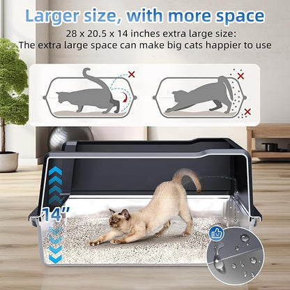 XXXL Extra Large Stainless Steel Litter Box, 28" L x 20" W x 14" H Super Large Stainless Steel Litter Box, Suitable for Large Cats and Multiple Cats, Non-Sticky, Anti-Leakage, Easy to Clean