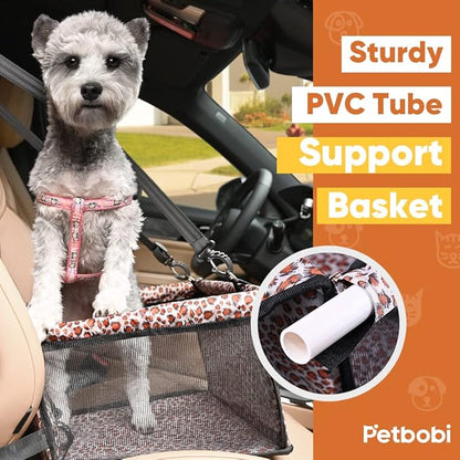 Petbobi Small Dog Car Seat, Dog Car Booster Seat for Small Medium Dogs 5-15 lbs, Foldable Front Seat Safety with Sturdy PVC Tube Frame, Breathable Mesh, Leopard Print