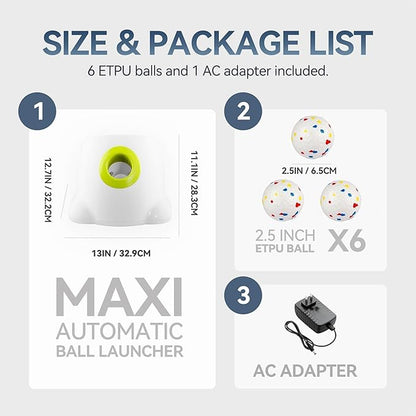 ALL FOR PAWS Automatic Ball Launcher for Dogs, Interactive Puppy Pet Balls Outdoor Thrower for Medium to Large Dogs, Ball Throwing Machine for Dogs, 6 ETPU Balls Included(2.5"), Rechargeable Battery