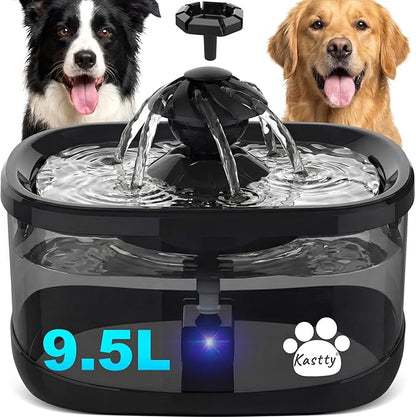 Kastty 9.5L/2.5Gal Dog Water Fountain,Large Pet Water Fountain for Dogs Inside,Quite Dog Water Bowl Dispenser with Water Window & LED,Dog Fountain Water Bowl with Multi-Filtration for Pets(FS82,Black)