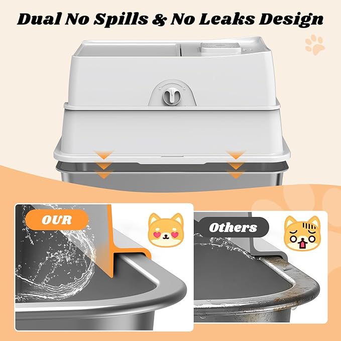 Stainless Steel Litter Box with Lid, XL Extra Large Metal Cat Litter Boxes for Big Cats Enclosed, Easy to Scoop with Scoop Set, High Sides Enclosure Anti-Urine Leakage Non-Sticky