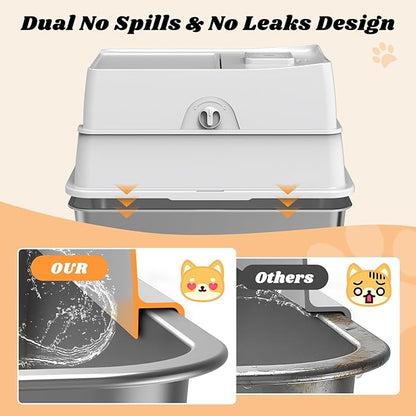 Stainless Steel Litter Box with Lid, XL Extra Large Metal Cat Litter Boxes for Big Cats Enclosed, Easy to Scoop with Scoop Set, High Sides Enclosure Anti-Urine Leakage Non-Sticky