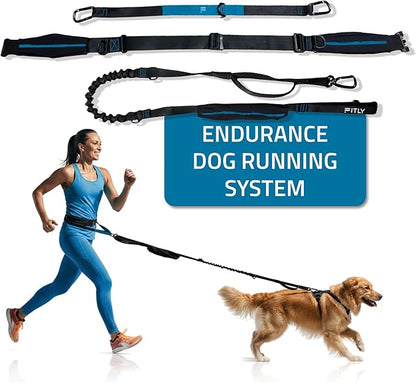 FITLY Dog Running Waist Belt - Running Dog Lead - Canicross Harness Carry Personal Items Running, Walks, Hikes - Waist Leads for Dogs with Belt Pouch, Converts into Canicrossing Line - Emerald Blue