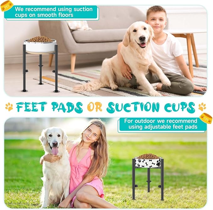 Adjustable Dog Bowls Elevated Stand, 4 Heights, Wide 6-10", Oppro Metal Raised Tall Single Dog Food Bowl Holder, Upgrade Lifted Water Feeder with Tray for Medium Large Small Breed, H: 8”/10”/12”/13.8”