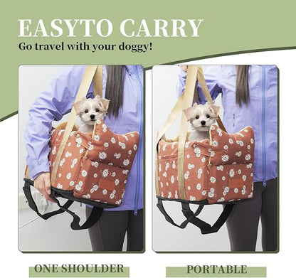 Cullaby Center Console Small Dog Car Seat Portable Puppy Booster Armrest Carseat, Anti-Collapse Comfort Car Travel with Washable Fluffy Cushion and Pillow (Coffee Color, Extar Small armrest lid)