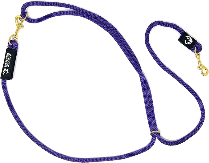 Mad Dog Products Hands Free Clip Dog Leash 3/8" x 10' Purple Signature Rope - Made in USA