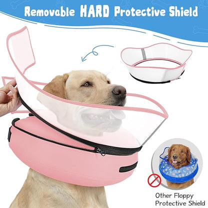 Elevated Inflatable Dog Cone Collar Alternative After Surgery, Dog Donut Collar, Soft Pet Cone to Stop Licking for Small Medium Large Dogs