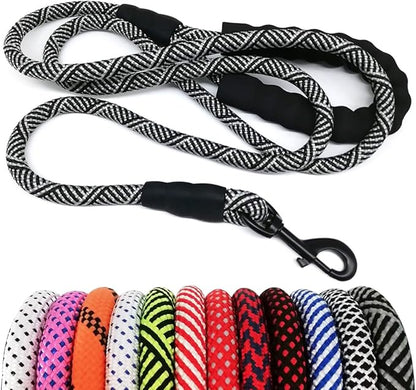 MayPaw Heavy Duty Rope Dog Leash, 3/4/5/6/7/8/10/12/15 FT Nylon Pet Leash, Soft Padded Handle Thick Lead Leashes for Large Medium Dogs (Black, 1/2" * 6')