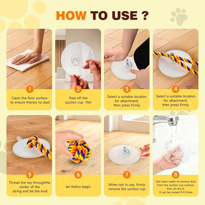 Interactive Dog Toys with Strong Gel Suction Cup, Durable Rope & Chew Ball, Dog Toys for Aggressive Chewers, Tug of War Dog Toy, for Small to Medium Dogs, Orange