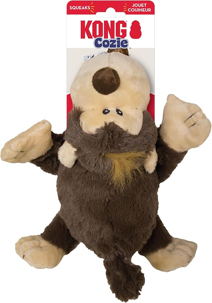 KONG Cozie Plush Dog Toys 2 Pack – Durable & Soft Squeaky Toys for Medium Dogs – Assorted Animal Characters (Funky The Monkey)
