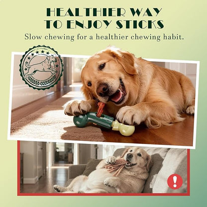 Apasiri Bully Stick Holder for Aggressive Chewers: Indestructible Dog Toy Prevents Choking No More Swallowed Ends, Bacon Flavored Nylon Tough Chew Toy to Keep Them Busy Medium/Large Dogs, Green