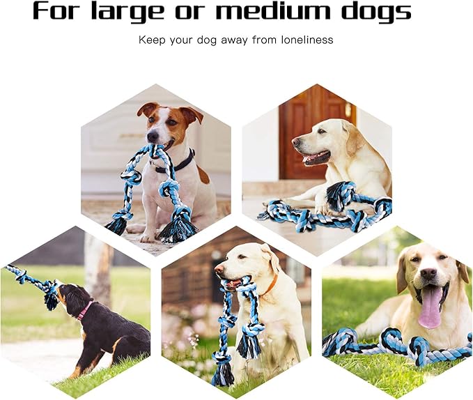 Bmag Dog Rope Toys for Aggressive Chewers, Interactive Heavy Duty Dog Toys for Medium Large Dogs, Tough Twisted Rope Toy with 5 Knots (Blud)