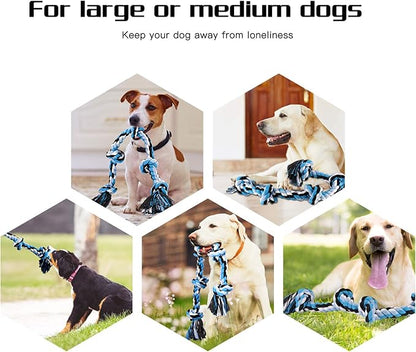 Bmag Dog Rope Toys for Aggressive Chewers, Interactive Heavy Duty Dog Toys for Medium Large Dogs, Tough Twisted Rope Toy with 5 Knots (Blud)