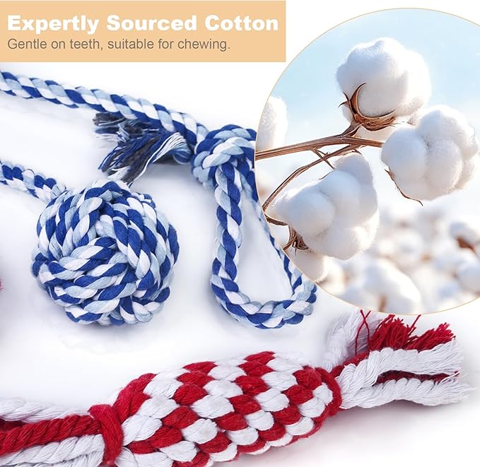 Depets Dog Rope Toys for Small Dogs, 4-Pack Durable Puppy Rope Chew Toys for Teething, Puppy Tug of War Interactive Toy, Washable Knot Dog Toy for Dental Care & Anxiety Relief