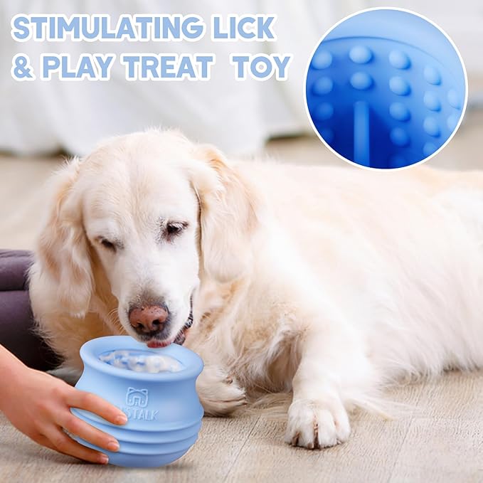 Dog Enrichment Treat Toy, Long-Lasting Wobbly Interactive Freeze Lick Toys for Dogs, Stuffable Puzzle Feeder Toy for Boredom, Silicone Treat Dispensing Chew Toy (Baby Blue,M)