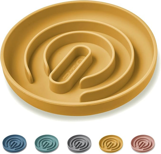 OHMO Slow Feeder Dog & Cat Bowl, Non-Slip with Suction Cup, Food-Grade Silicone, Anti-Choking & Anti-Bloat (Yellow, M-Infinite, 7.3")