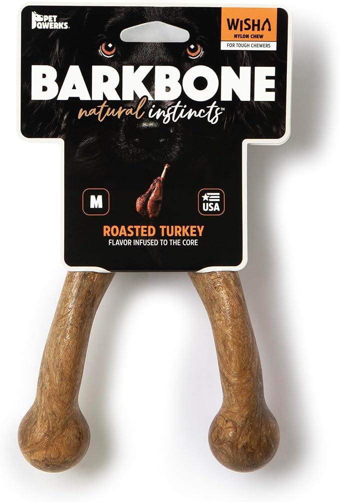BarkBone Wishbone, Roasted Turkey Flavored Nylon Chew Bone Dog Toy, Medium, 6.75"