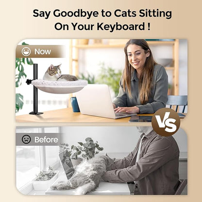 Cat Desk Bed, 360° Rotating & Height Adjustable Hammock Perch, Solid Metal Frame, Premium Velvet Fabric & 3D Mesh Cushion, 2 Washable Covers, Ideal Cat Bed for Indoor Use (Gray)