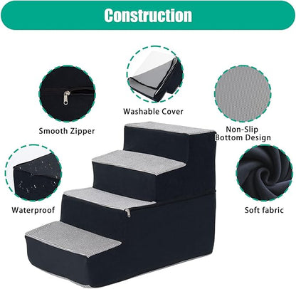 Dog Stairs for Small Dogs 18" H, Non-Slip Pet Stairs Ramp for Small Medium Dogs and Cats, Doggy Steps for Bed, Couch or Chair, High Density Foam Indoor (Grey, 15"x24"x18", 4)