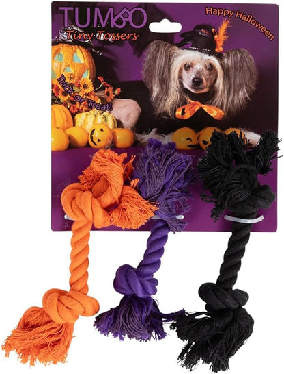 Tumbo Halloween Closeout Tiny Tosser Dog Rope Bones, Holiday Favorites and Many Colors (Orange, Black, Purple, Halloween)