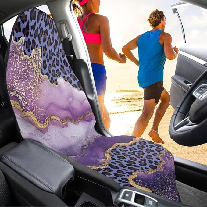 Coldinair Purple Leopard Waterproof Towel Car Seat Covers,Marble Print Beach Sweat Car Seat Protector Front Seats Only Universal Fit for Trucks