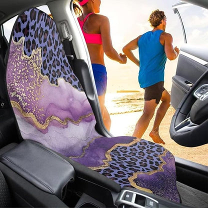 Coldinair Purple Leopard Waterproof Towel Car Seat Covers,Marble Print Beach Sweat Car Seat Protector Front Seats Only Universal Fit for Trucks
