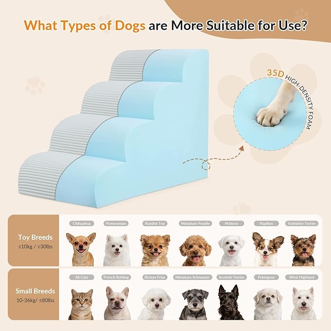 Dog Stairs for Bed Up to 24" H, Extra Height 22.8" 4-Step Pet Steps for Small Dogs and Cats, Non-Slip Sturdy Dog Ramp with Anti-Tip Safety Strap and Washable Cover,Balanced Ramp Indoor Pet Stairs