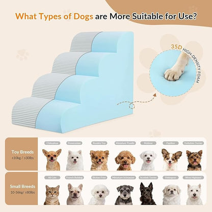 Dog Stairs for Bed Up to 24" H, Extra Height 22.8" 4-Step Pet Steps for Small Dogs and Cats, Non-Slip Sturdy Dog Ramp with Anti-Tip Safety Strap and Washable Cover,Balanced Ramp Indoor Pet Stairs