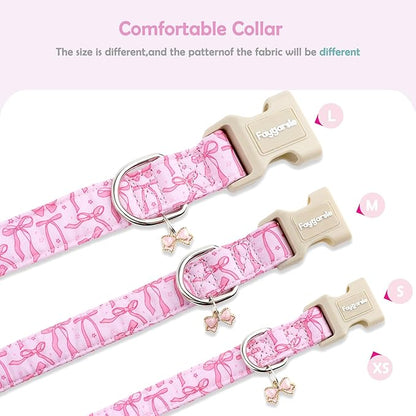 Faygarsle Cute Pink Bow Pattern Dog Collar for Summer Spring DesignSmall Medium Large Dogs XS