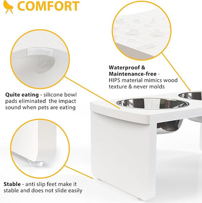 Elevated Dog Bowls, Waterproof Raised Dog Bowl for Medium Dogs, HIPS Poly Lumber Stand with 2 Stainless Steel Bowls, Indoor & Outdoor Use (7'' Tall-40 oz Bowl, White)