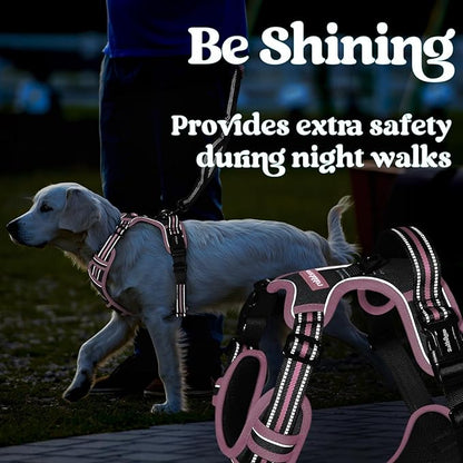rabbitgoo Dog Harness Medium Sized, No Pull Pet Harness with 3 Buckles, Adjustable Soft Padded Vest with Control Handle, Walking Reflective Pet Vest for Medium Dogs, Black & Pink, M