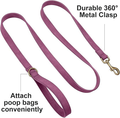 Didog Stylish PU Leather Dog Leash for Small Dogs, Easy to Clean 5ft Small Dog Leash with Metal Tangle-Free Clip, Fashionable and Elegant for Walking, Running and Training,Purple, S