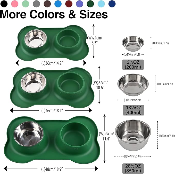 Dog Bowls 2 Stainless Steel Bowl for Pet Water and Food Feeder with Non Spill Skid Resistant Silicone Mat for Pets Puppy Small Medium Cats Dogs