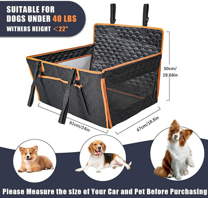 Dog Car Seat for Large Medium Dogs, Dog Car Seat Cover for Back Seat, Foldable Pet CarSeat with Safety Belt, Waterproof Fabric & Breathable Mesh, Back Seat Cover for Dogs Under 40lbs (Large, Orange)