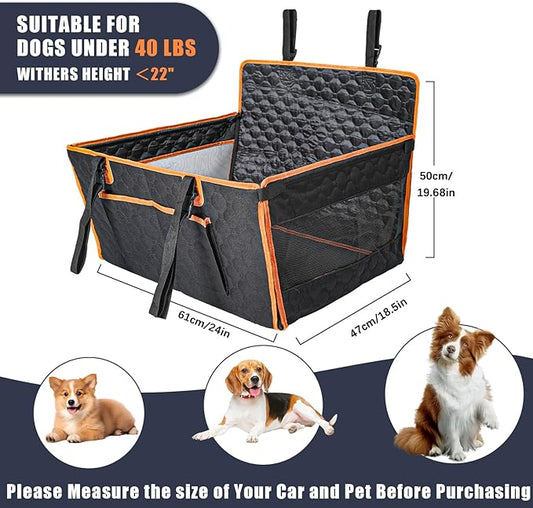Dog Car Seat for Large Medium Dogs, Dog Car Seat Cover for Back Seat, Foldable Pet CarSeat with Safety Belt, Waterproof Fabric & Breathable Mesh, Back Seat Cover for Dogs Under 40lbs (Large, Orange)