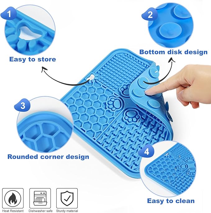 Dog Lick Mat with Suction Cups, Lick Mat for Dogs, Pet Food Mats and Slow Feeder Cat Bowl for Dog Anxiety Relief Pet Enrichment Toys for Bathing Station and Cat Grooming 2 Pack (Blue & Green)