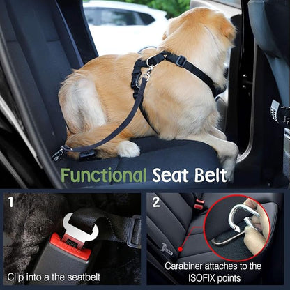 VavoPaw Dog Seat Belt, Safety Vest Dog Car Harness with Adjustable Buckle Dogs Seat-Belt for Vehicle Nylon Pet Safety Seats Belts Heavy Duty(L, Purple)